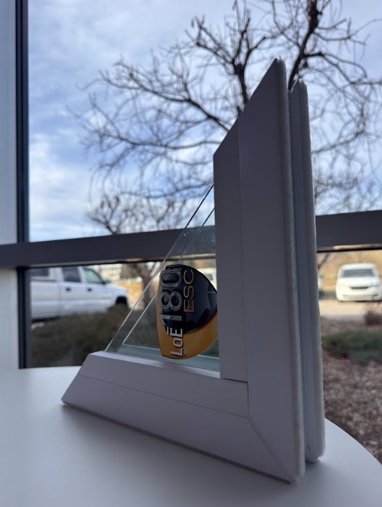 Getting the Most Energy Savings From New Windows Window sample showing energy-efficient glazing for improved home energy savings