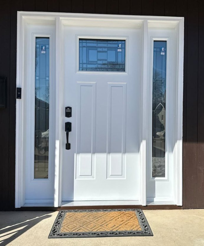 Exterior Doors in Red Deer, Alberta | Weather Pro White exterior entry door with sidelights in Red Deer, Alberta